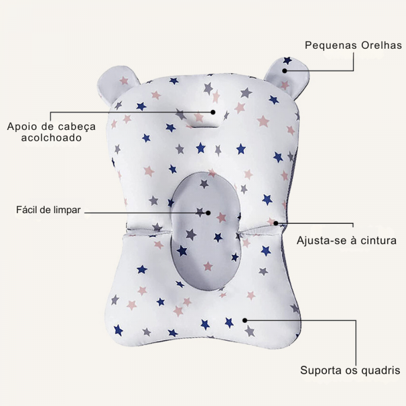 Almofada De Banheira Ajustável e Dobrável Para Bebê
