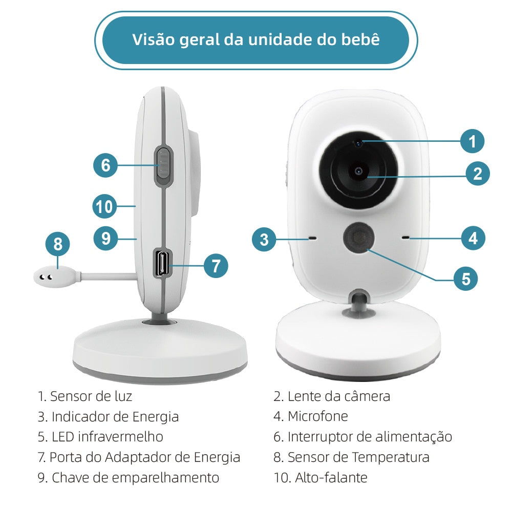 Babá Eletrônica Câmera Sem Fio Com Visão Noturna E Tela LCD