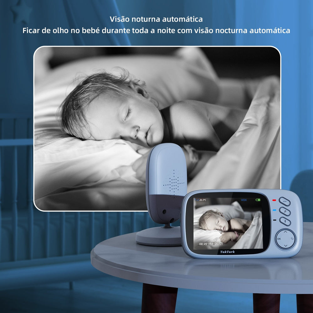Babá Eletrônica Câmera Sem Fio Com Visão Noturna E Tela LCD