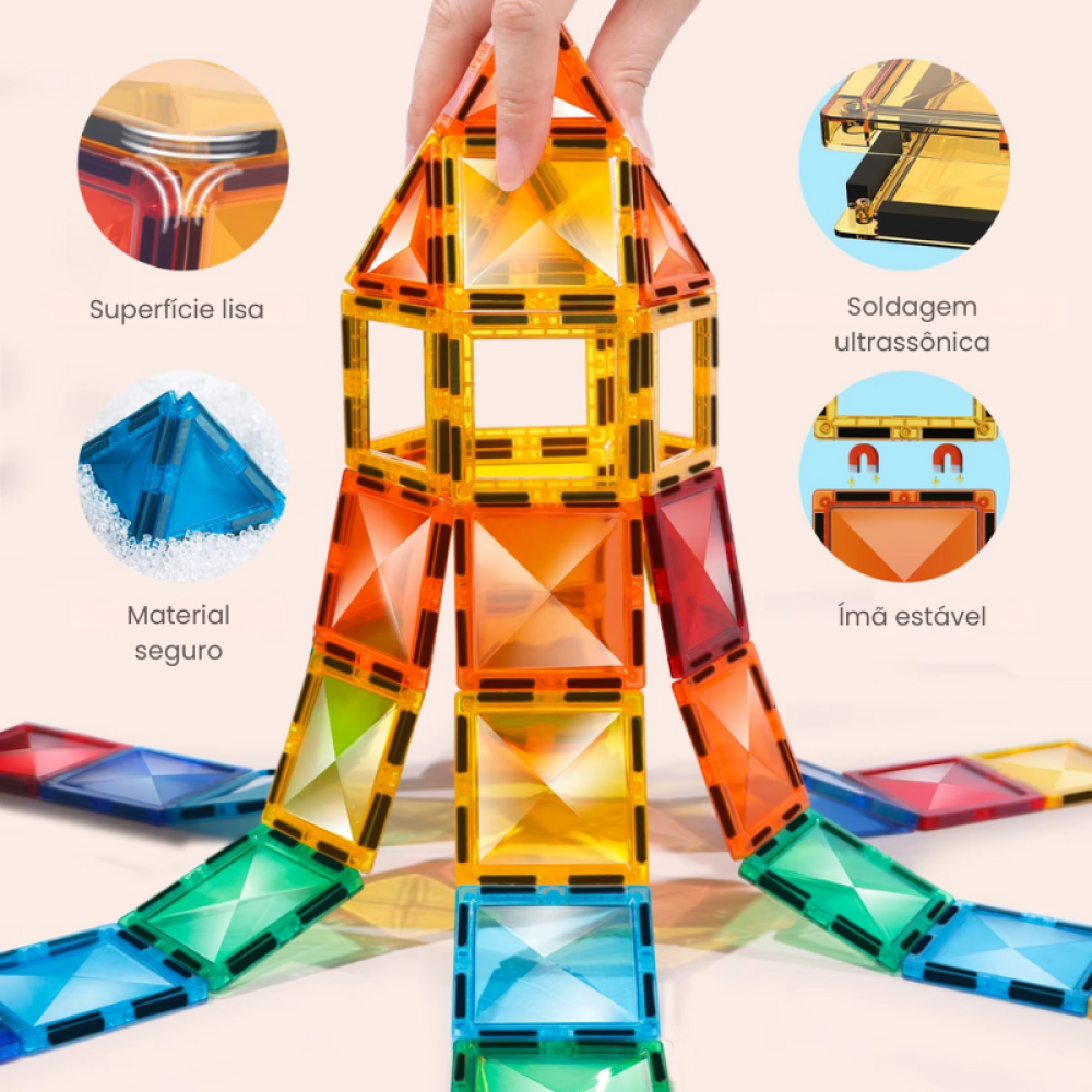 Blocos de Construção Magnético Colorido 3D - 50 Peças