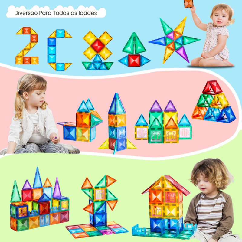 Blocos de Construção Magnético Colorido 3D - 50 Peças
