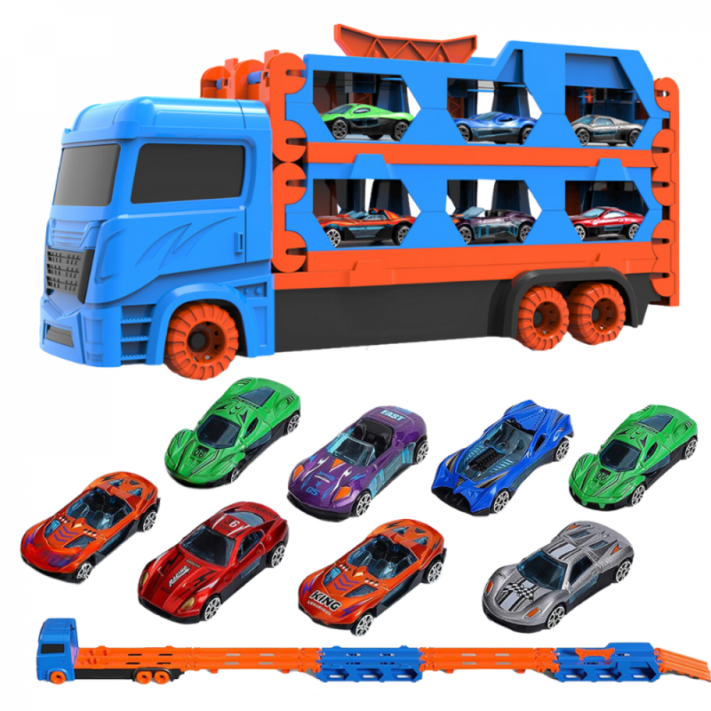 Kit Carreta Cegonha Dois Andar Dobrável Com Pistas Lançador