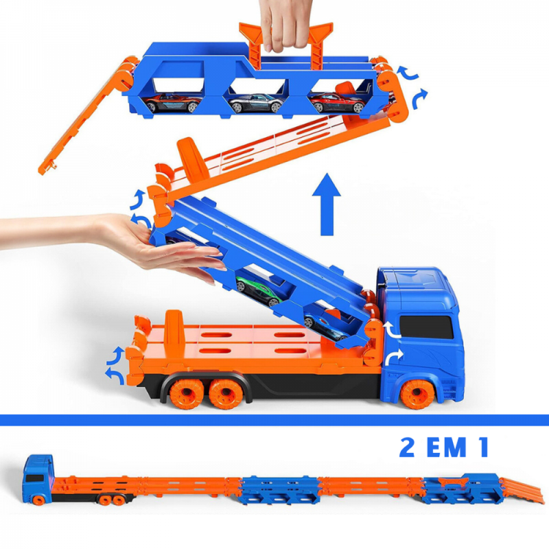 Kit Carreta Cegonha Dois Andar Dobrável Com Pistas Lançador