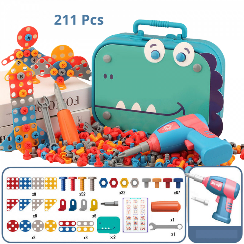 Kit Maleta De Perfuração Dino 3D Com Furadeira