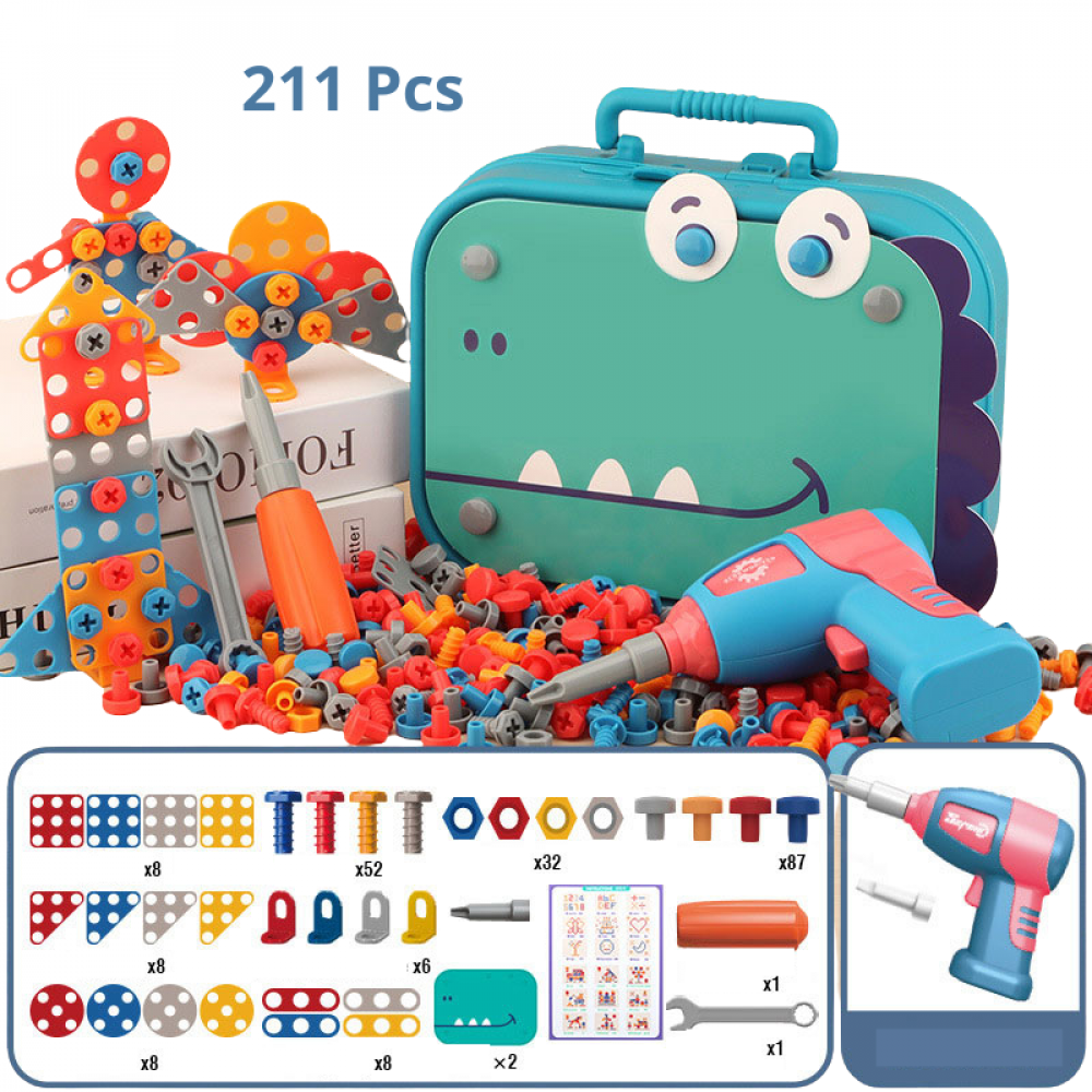 Kit Maleta De Perfuração Dino 3D Com Furadeira