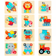 Kit Quebra-Cabeça Montessori Desenhos 3D - 12 Unidades