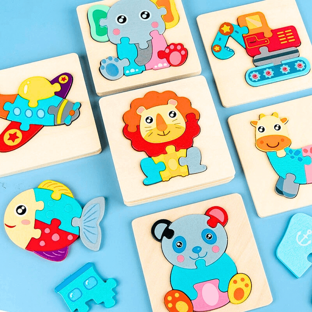 Kit Quebra-Cabeça Montessori Desenhos 3D - 12 Unidades