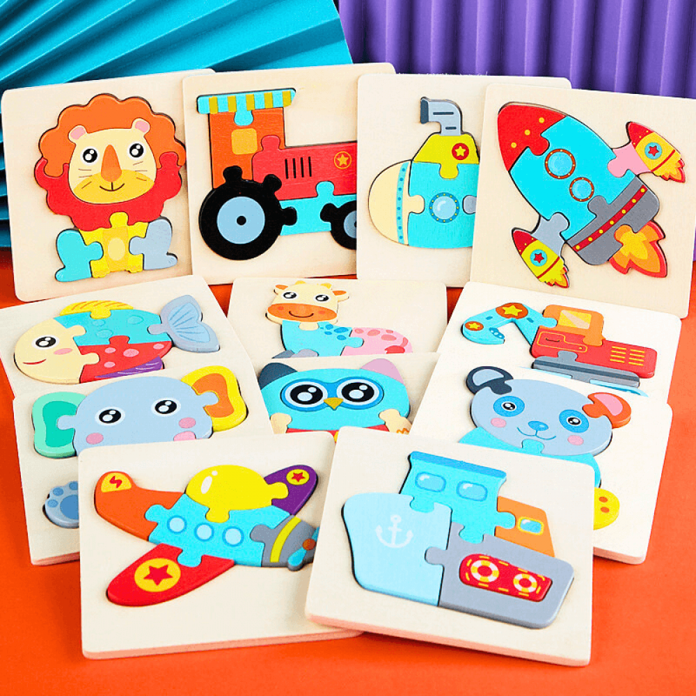 Kit Quebra-Cabeça Montessori Desenhos 3D - 12 Unidades