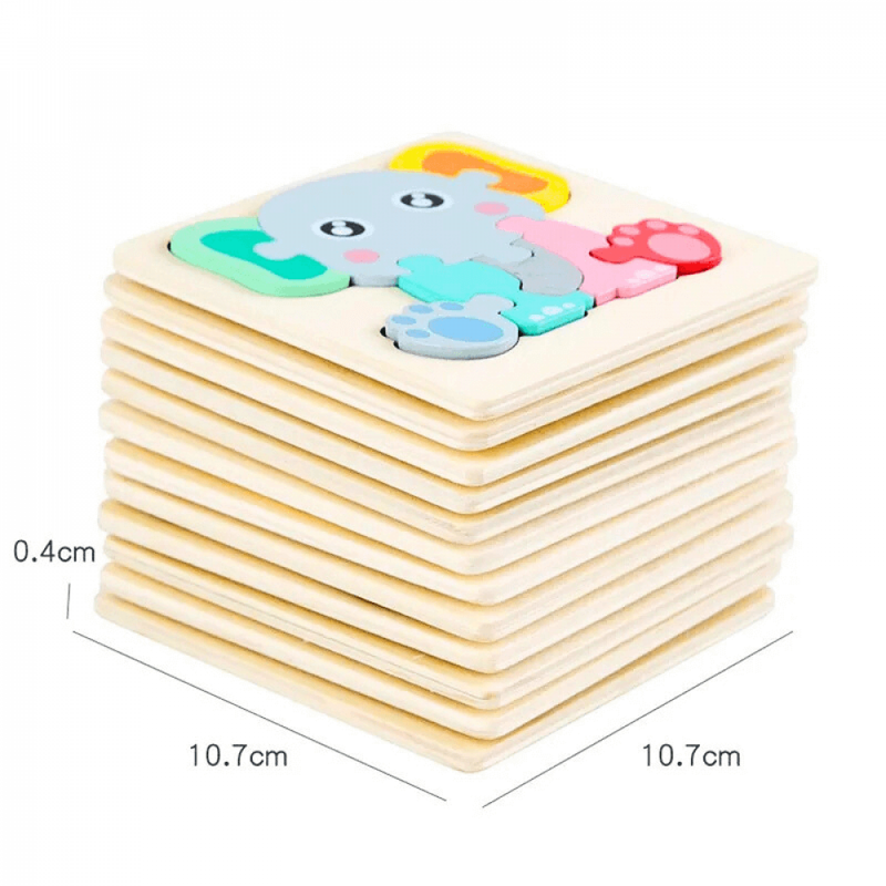 Kit Quebra-Cabeça Montessori Desenhos 3D - 12 Unidades