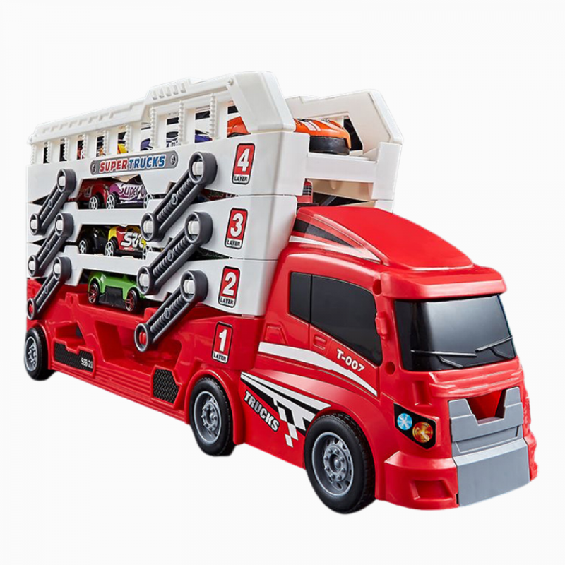 Kit Carreta Super Trucks De Quatro Andar + 6 Carrinhos