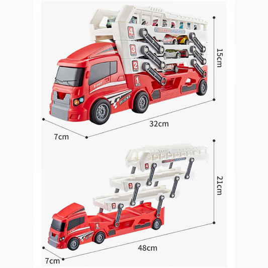 Kit Carreta Super Trucks De Quatro Andar + 6 Carrinhos