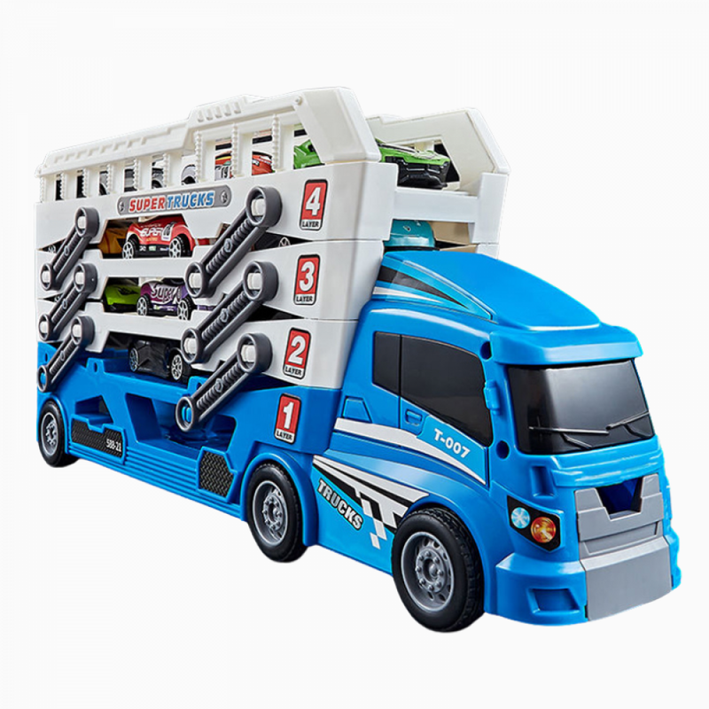 Kit Carreta Super Trucks De Quatro Andar + 6 Carrinhos