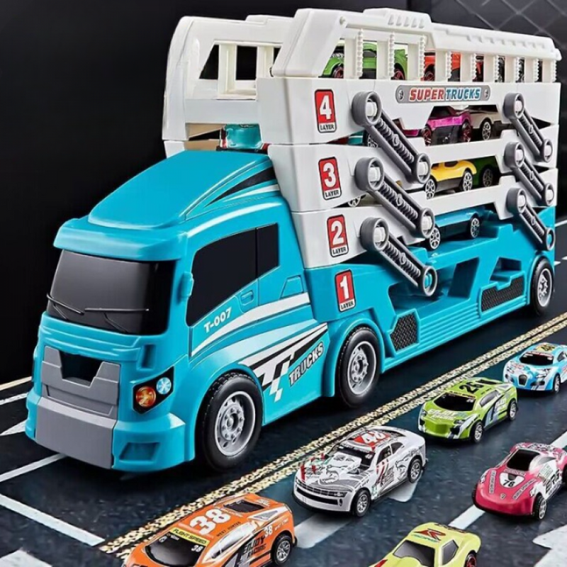 Kit Carreta Super Trucks De Quatro Andar + 6 Carrinhos