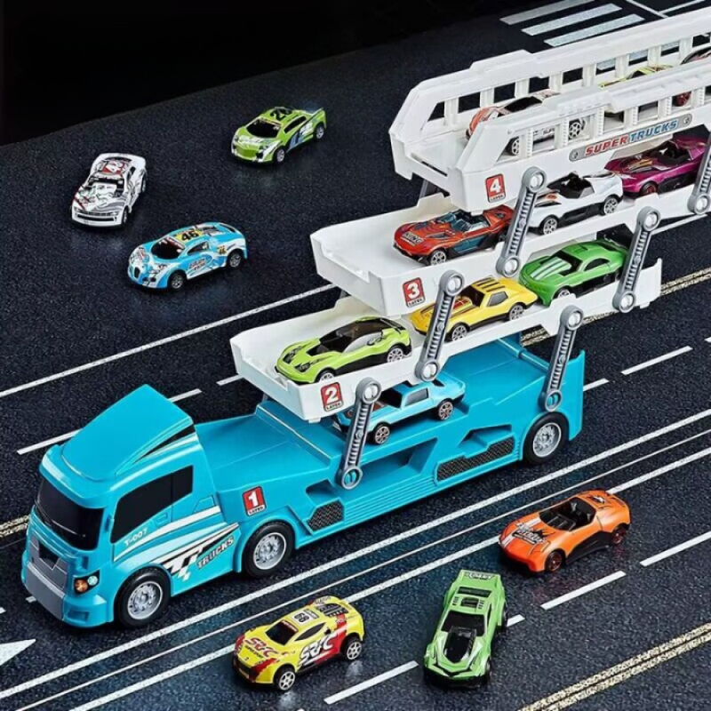 Kit Carreta Super Trucks De Quatro Andar + 6 Carrinhos