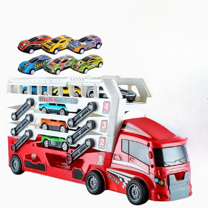 Kit Carreta Super Trucks De Quatro Andar + 6 Carrinhos