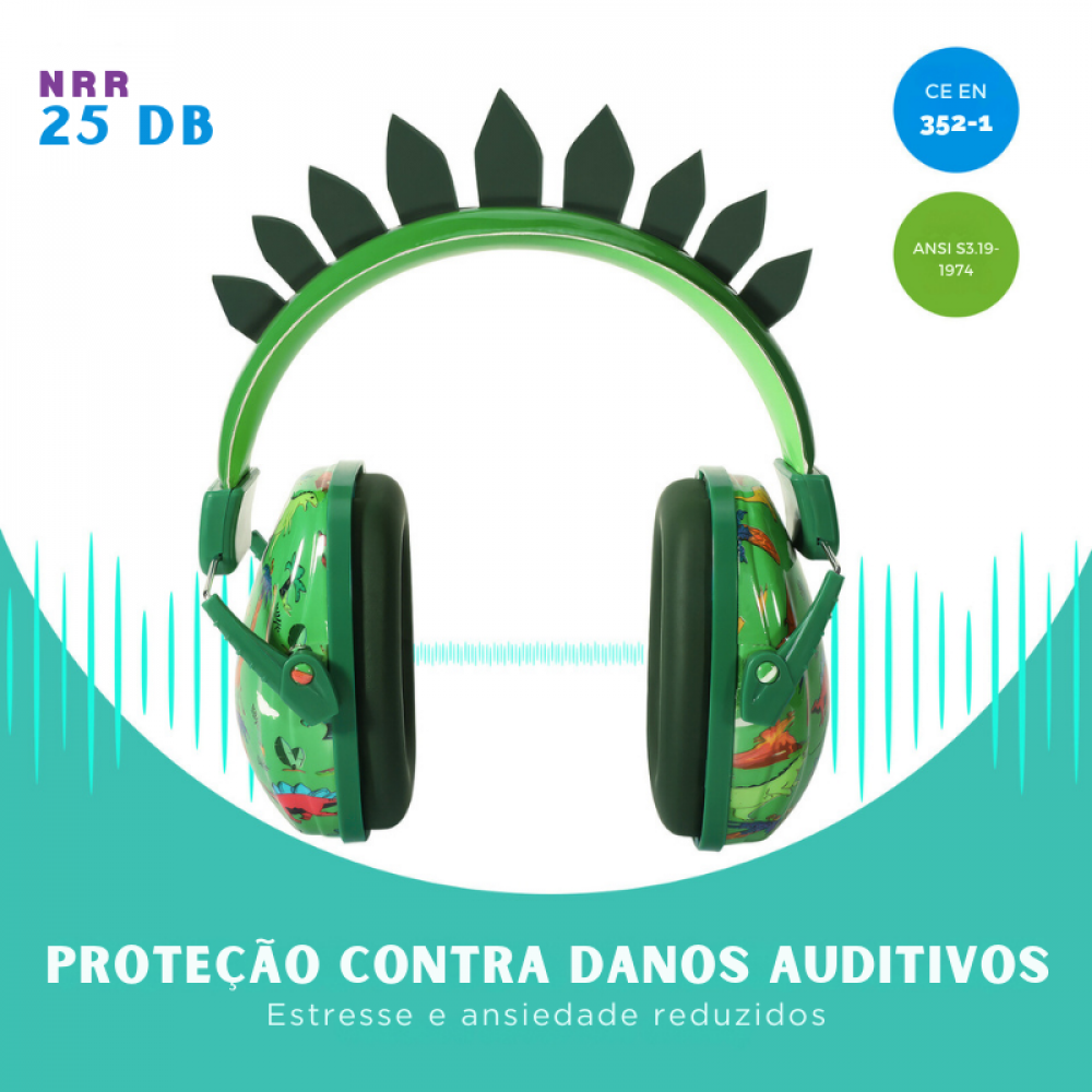 Fone De Ouvido Dino Party Sem Fio Via Bluetooth Cancelamento de Ruído De 25 dB