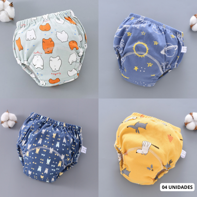 Kit 4 Fraldas Confortty Reutilizável Com Três Camadas De Algodão