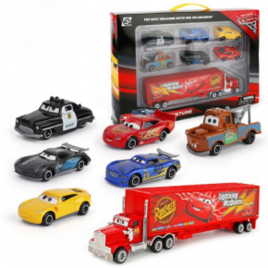 Kit Caminhão Mack Abre Baú Com 6 Carros Pequenos