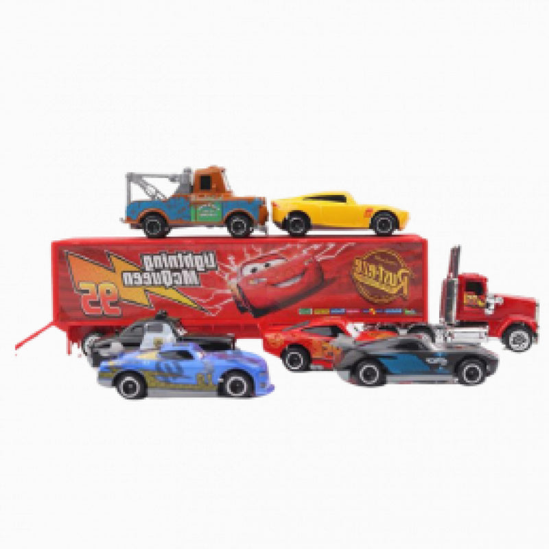 Kit Caminhão Mack Abre Baú Com 6 Carros Pequenos