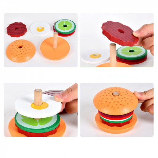 Kit Hambúrguer e Sanduíche Puzzle Montessori Monta/Desmonta