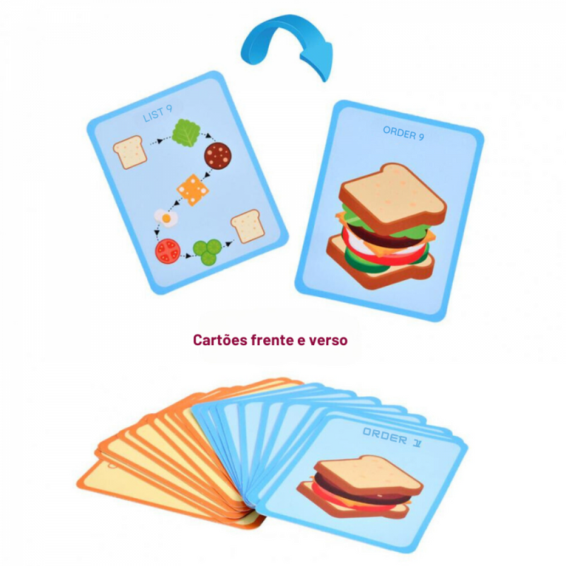 Kit Hambúrguer e Sanduíche Puzzle Montessori Monta/Desmonta