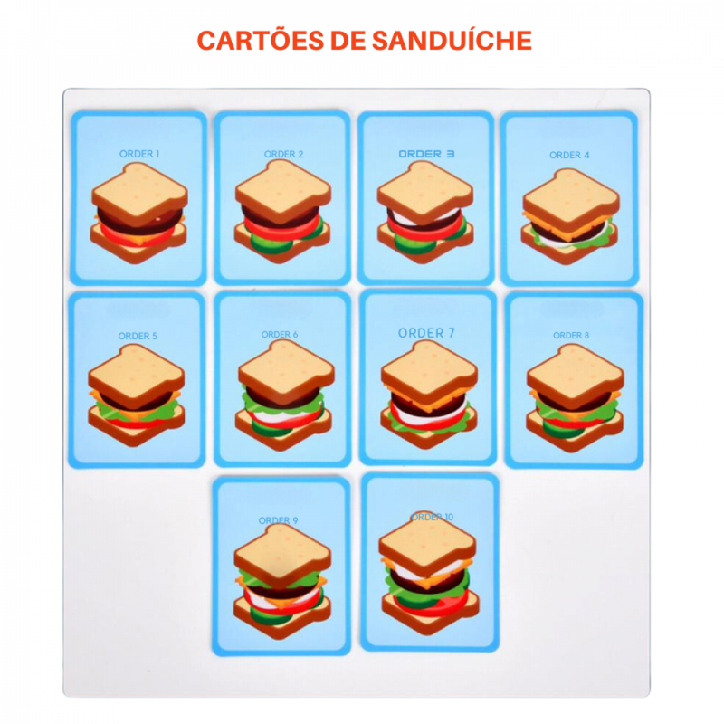 Kit Hambúrguer e Sanduíche Puzzle Montessori Monta/Desmonta